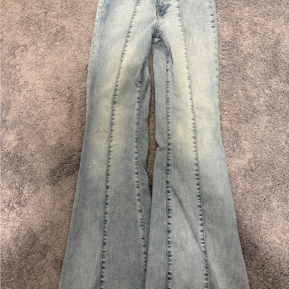 Vanilla Sky Womens Boho Flare Denim Jeans Size 0 Raw Hem